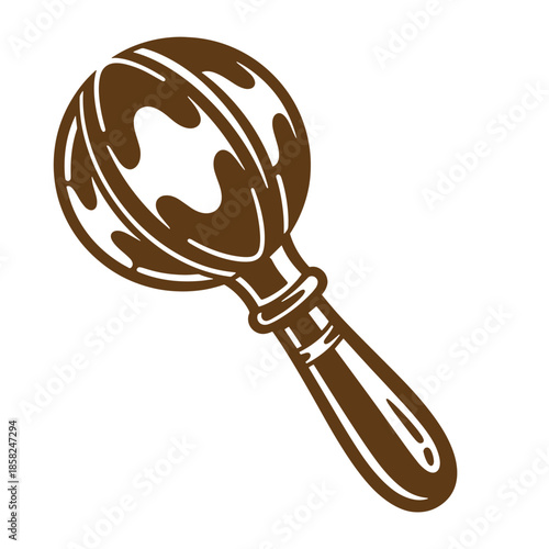 Vintage Brown baby rattle toy for shaking and making noise isolated on white background