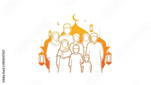 Diverse Family Standing Together in Traditional Islamic Attire.