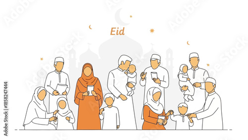 Diverse Muslim Family Celebrating Eid Together.