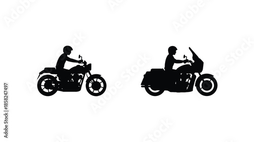 Silhouette of two motorcyclists riding a classic biker scene depiction