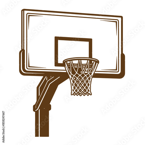 Vintage Brown basketball hoop with backboard and net on white background