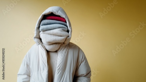 Cozy enigma swaddled in wintry layers, celebrating National Bundle Up Day with a puff of mystery and snug hibernation dreams