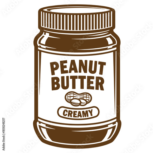 Vintage Brown creamy peanut butter jar with cap and label isolated on transparent background