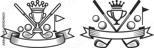 Royal Billiards Emblem with Crown and Crossed Pool Cues Vector.