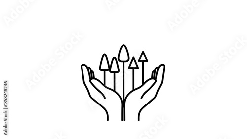 Hands holding growing mushrooms symbolizing growth and care.