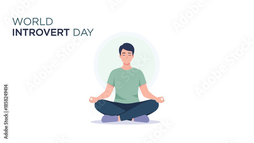 Illustration of a man meditating in lotus position on World Introvert Day with a calm and serene mood against a clean white background.