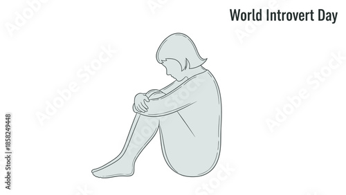 A minimalist line drawing of a person sitting alone with their head bowed in contemplation on World Introvert Day against a clean white background.