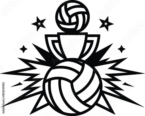 Volleyball Trophy with Ball and Stars Championship Vector Illustration.