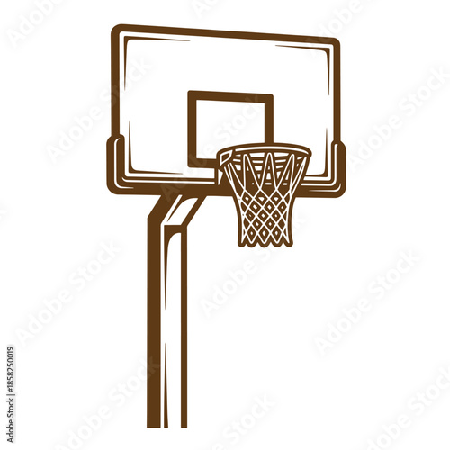 Vintage Brown illustration of a basketball hoop with net and backboard on white background