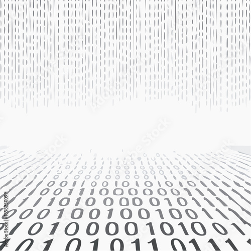Binary code black and white background with two binary digits, 0 and 1 isolated on a white background.