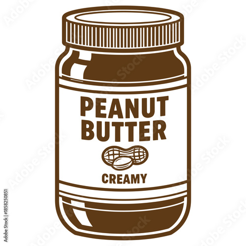 Vintage Brown peanut butter jar with creamy label and peanuts illustration