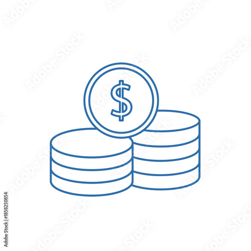 Minimalist Line Art Illustration of Coins and Dollar Sign for Financial Concepts