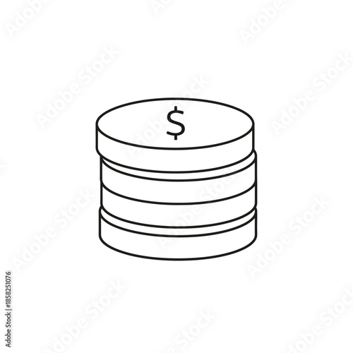 Simple Line Drawing of Coin Stack with Dollar Sign for Financial and Business Content