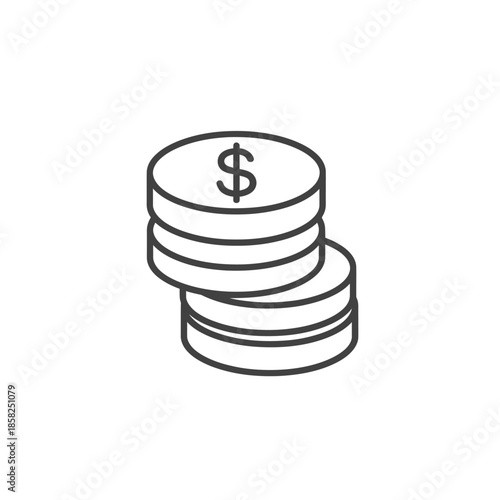 Simple Line Drawing of Coin Stack with Dollar Sign for Financial Concept