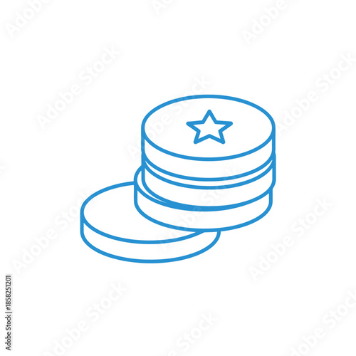 Simple Line Drawing of Stack of Coins with Star Symbol for Financial or Reward Concept