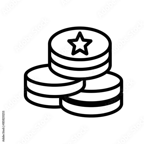 Stack of Coin Tokens with Star Design for Financial or Reward Concepts