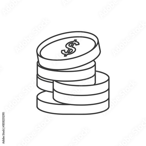 Simple Line Drawing of Stacked Coins with Dollar Sign for Financial and Business Concepts