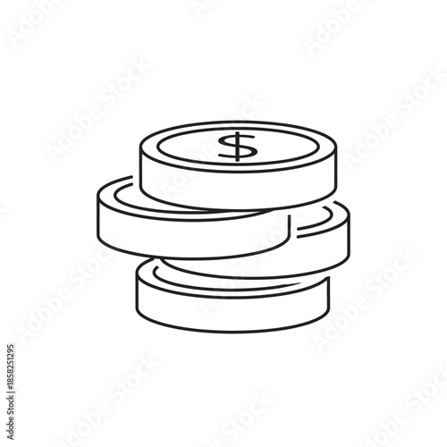 Simple Line Drawing of Stacked Coins with Dollar Sign for Financial and Business Concepts