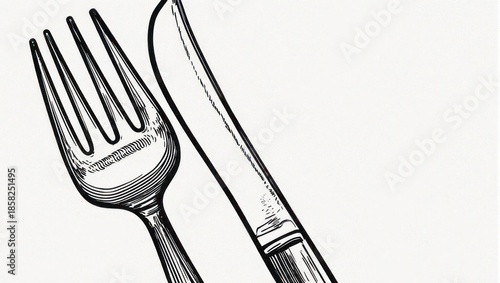 Vintage Etching Style Drawing of a Fork and Knife.