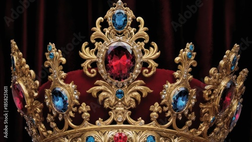 Ornate Royal Crown Adorned with Precious Jewels and Gold.