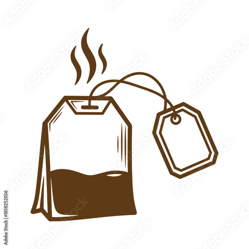 Vintage Brown tea bag with a tag isolated on white background