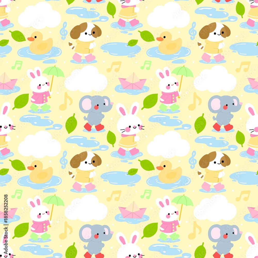 Obraz premium Baby Shower Rainy Parade Pattern