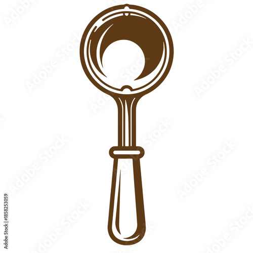 Vintage ice cream scoop with handle made of metal in brown color isolated on white background