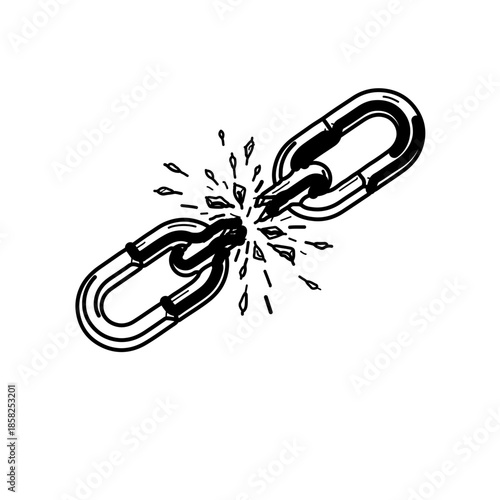 illustration of a broken metal chain. This universal symbol represents liberation, breaking the cycles of oppression, and independence. Perfect for designs related to human rights and social justice 