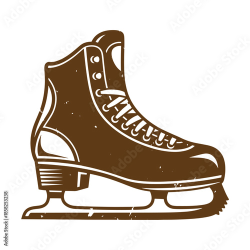 Vintage ice skate boot with blade for hockey or figure skating isolated on white background