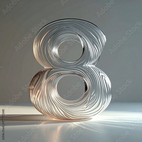 Abstract Glass Sculpture with Swirling Patterns and Light Reflections.