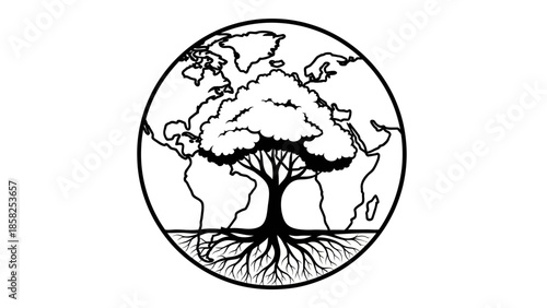 Tree of Life Growing Out of Earth Symbol.