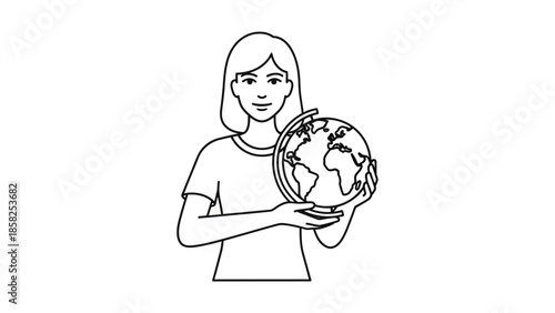 Woman Holding A Globe Symbolizing Global Awareness.