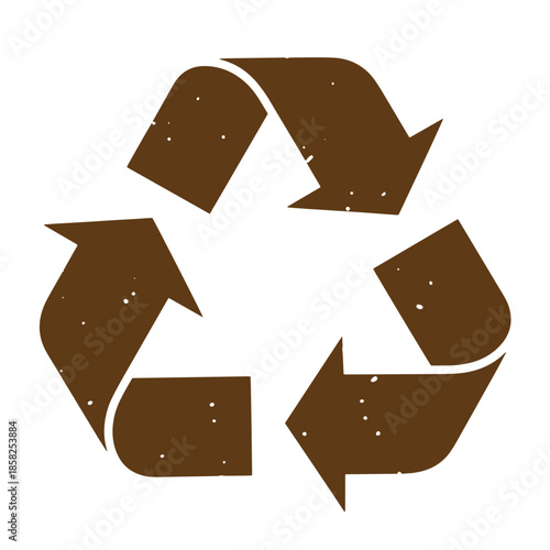 Vintage Recycling symbol with brown arrows in a circular motion on white background