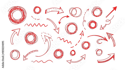 Hand-drawn Arrows and Circles: a collection of red sketched arrows and circles, symbolizing direction and concepts.