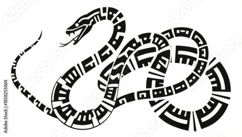 A black and white music notes vector illustration featuring a stylized tattoo design with artistic patterns of a dragon and sea reptile silhouette in a sketch art drawing