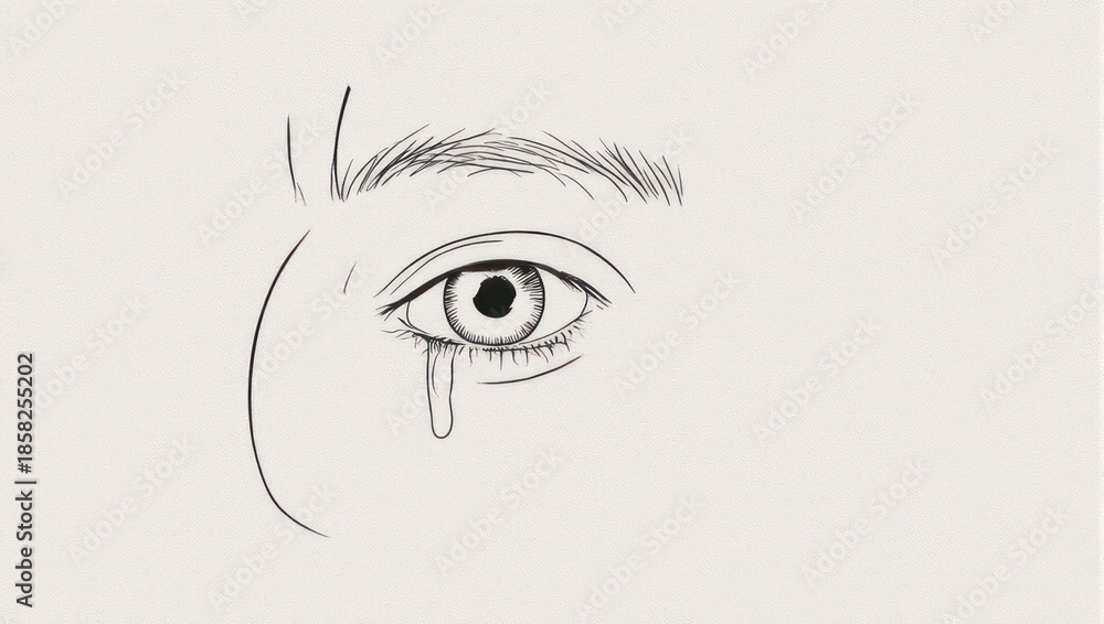 Obraz premium Minimalist Drawing of a Crying Eye with a Single Tear.