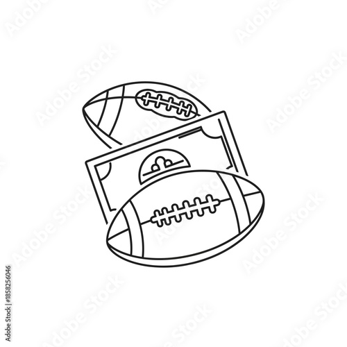 American Football and Cash Money with Footballs and Bills Illustration