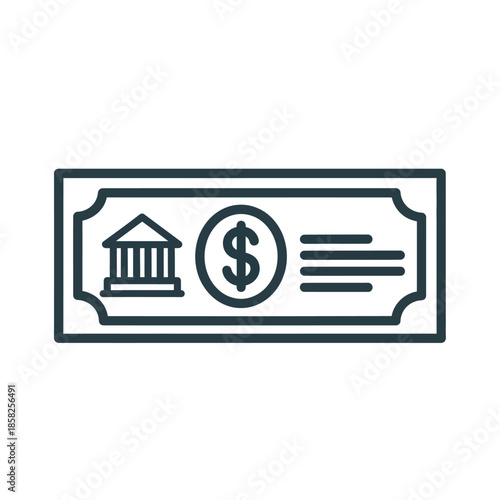 Digital Illustration of a Banknote with Judicial Building Icon and Dollar Sign for Financial and Banking Themes
