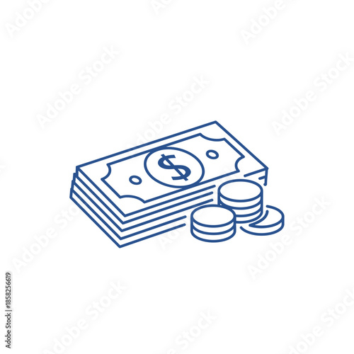 Financial Growth Concept Illustration with Coin Stack and Dollar Bill