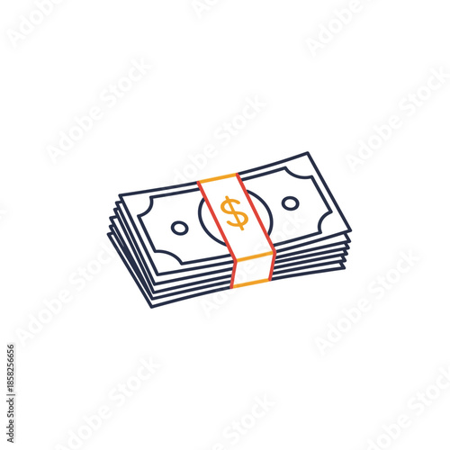 Illustration of a Stack of Money Banknotes with Cash and Currency Symbols
