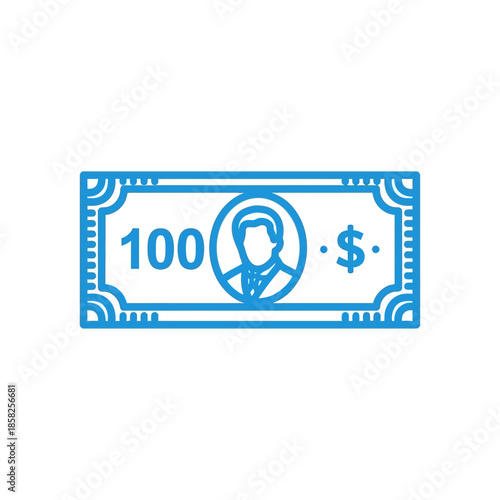 Financial Icon of a Hundred Dollar Bill with Portrait Illustration