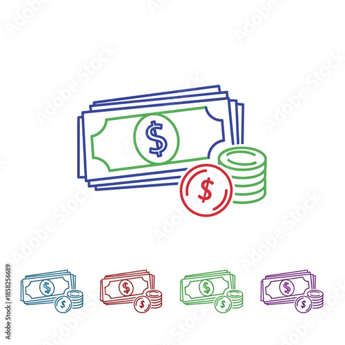 Financial Investment and Currency Concept with Dollar Bills and Coins Illustration
