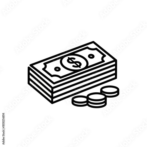 Illustration of Cash Stack and Coins for Financial and Banking Concepts