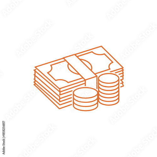 Illustration of Cash Money Stacks and Coins for Financial or Business Concepts