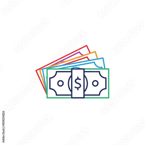 Illustration of Currency Bills and Banknotes in Various Colors for Financial Transactions