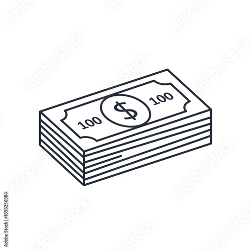 Illustration of Money Stack with 100 Dollar Bills for Financial Transactions