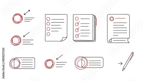 Iconic Checklist Elements: Illustrative icons capture the essence of list-making and task management, offering a concise visual vocabulary for your design needs.