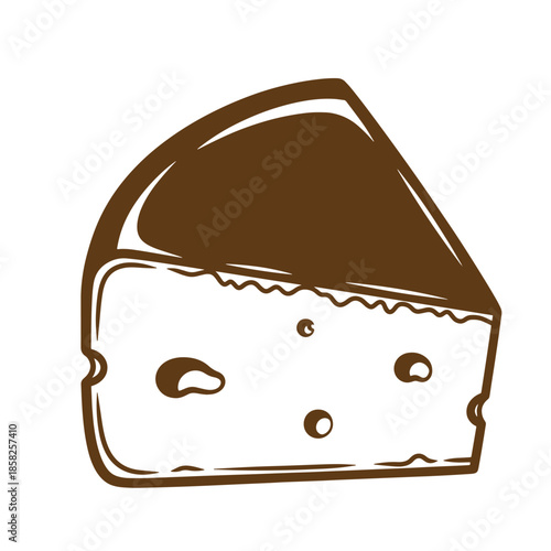 Vintage A drawing of a wedge of cheese with holes on a white background