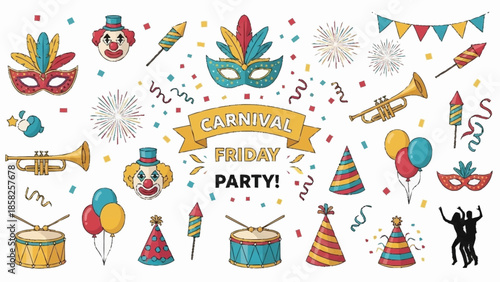 Festive Carnival Party with Masks Fireworks and Drums Keywords: carnival, party, celebration