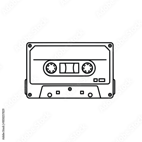 Vector retro cassette tape outline. Black and white vintage mixtape line art icon isolated on white background
